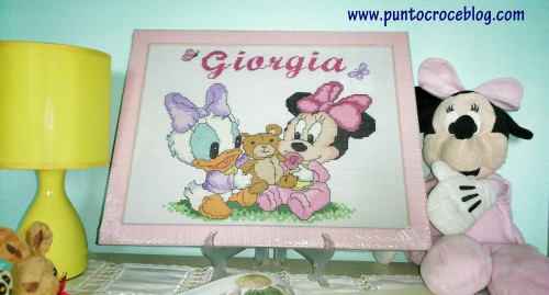 Quadro A Punto Croce Baby Minnie E Baby Paperina Con Dedica Giorgia Puntocroceblog